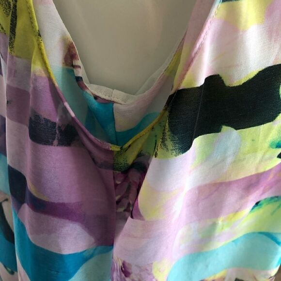 Worthington size Large multi colored watercolor look sheer overlay top - Picture 5 of 10
